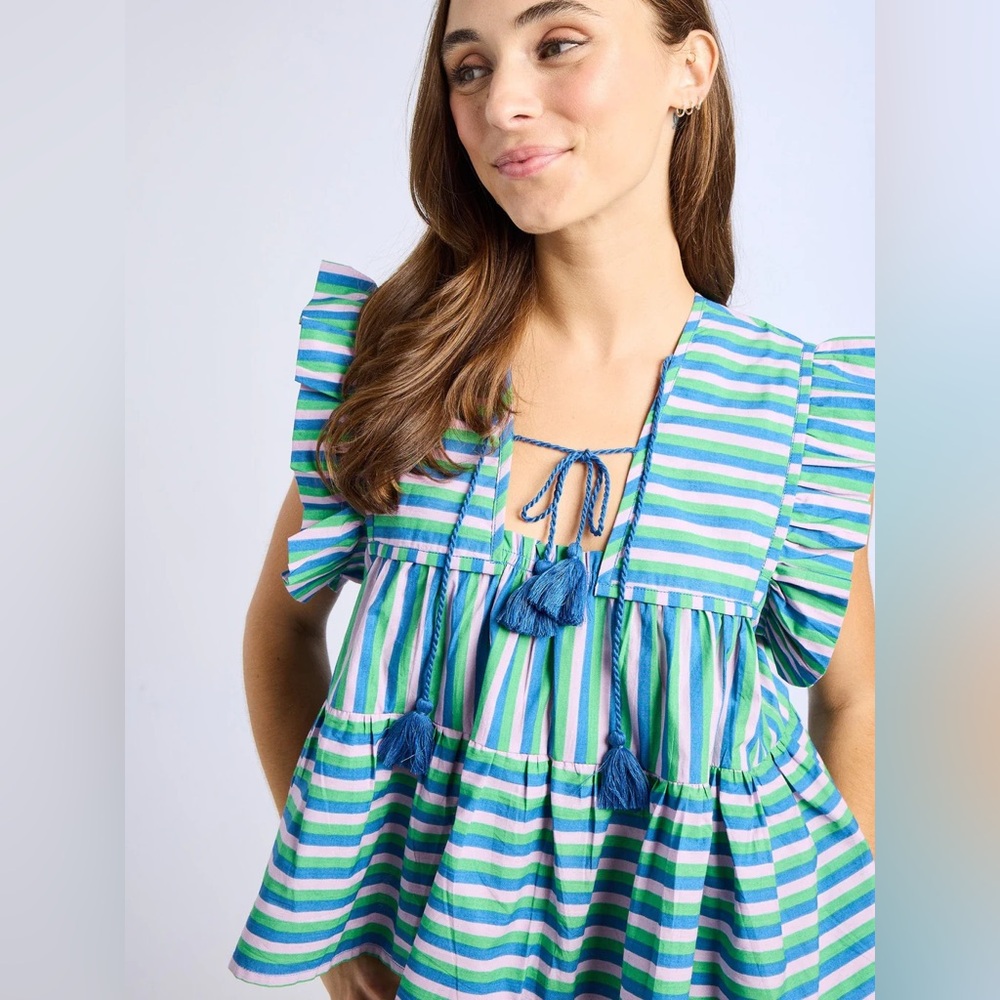 NEW Mille Chelsea Top in Bubblegum Stripe Pink White Tassel, XS - Picture 10 of 15